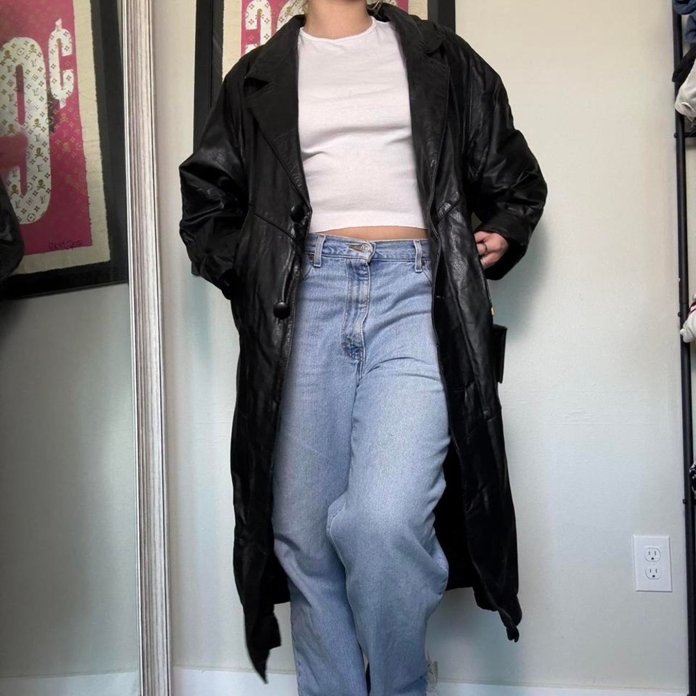 Vintage 90s Leather Trench - Picture 3 of 6